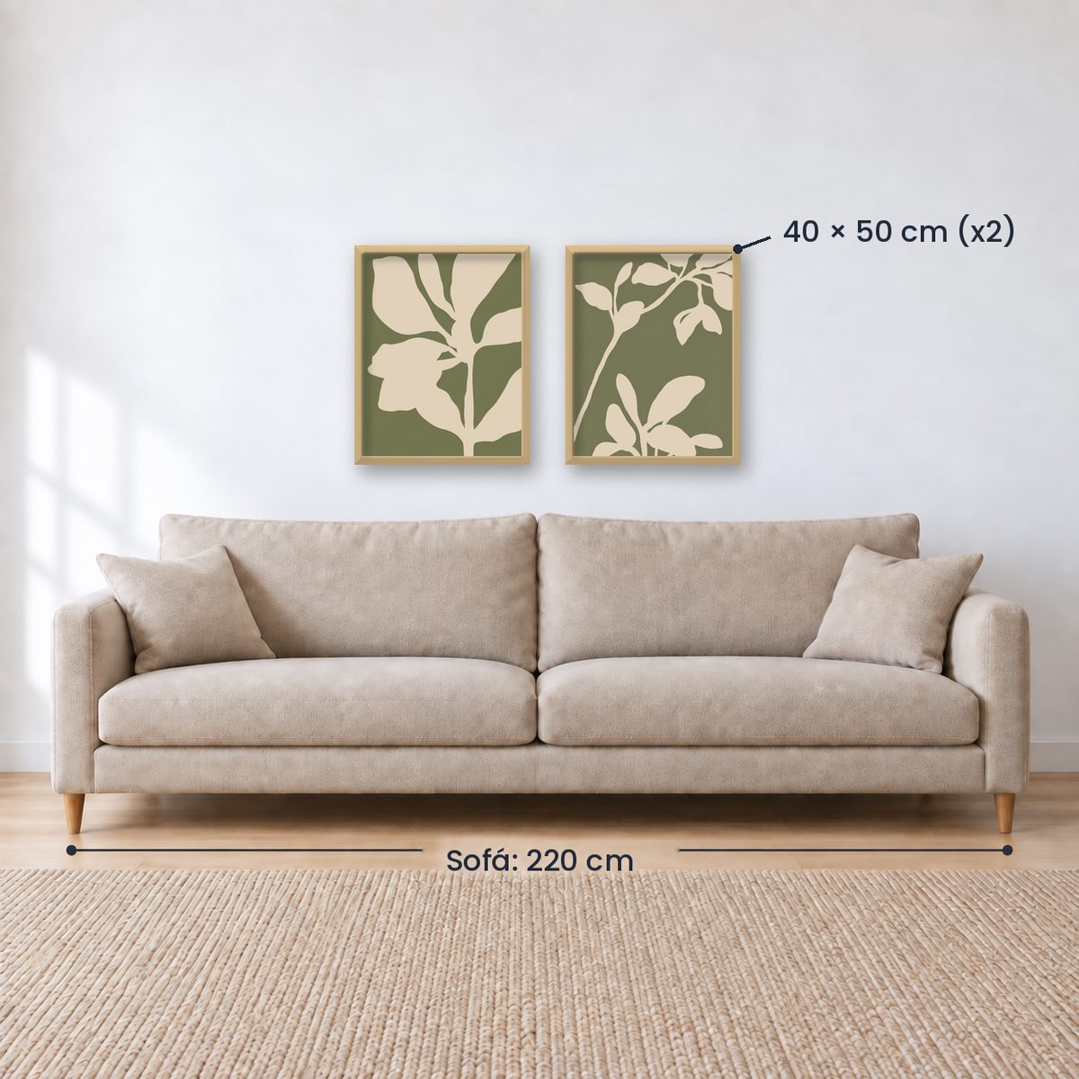 Set x2 Cuadros Diseños Botánico Flores Verde Salvia