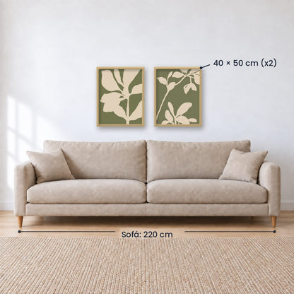 Set x2 Cuadros Diseños Botánico Flores Verde Salvia