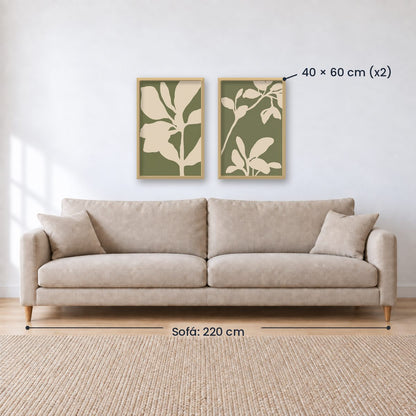 Set x2 Cuadros Diseños Botánico Flores Verde Salvia