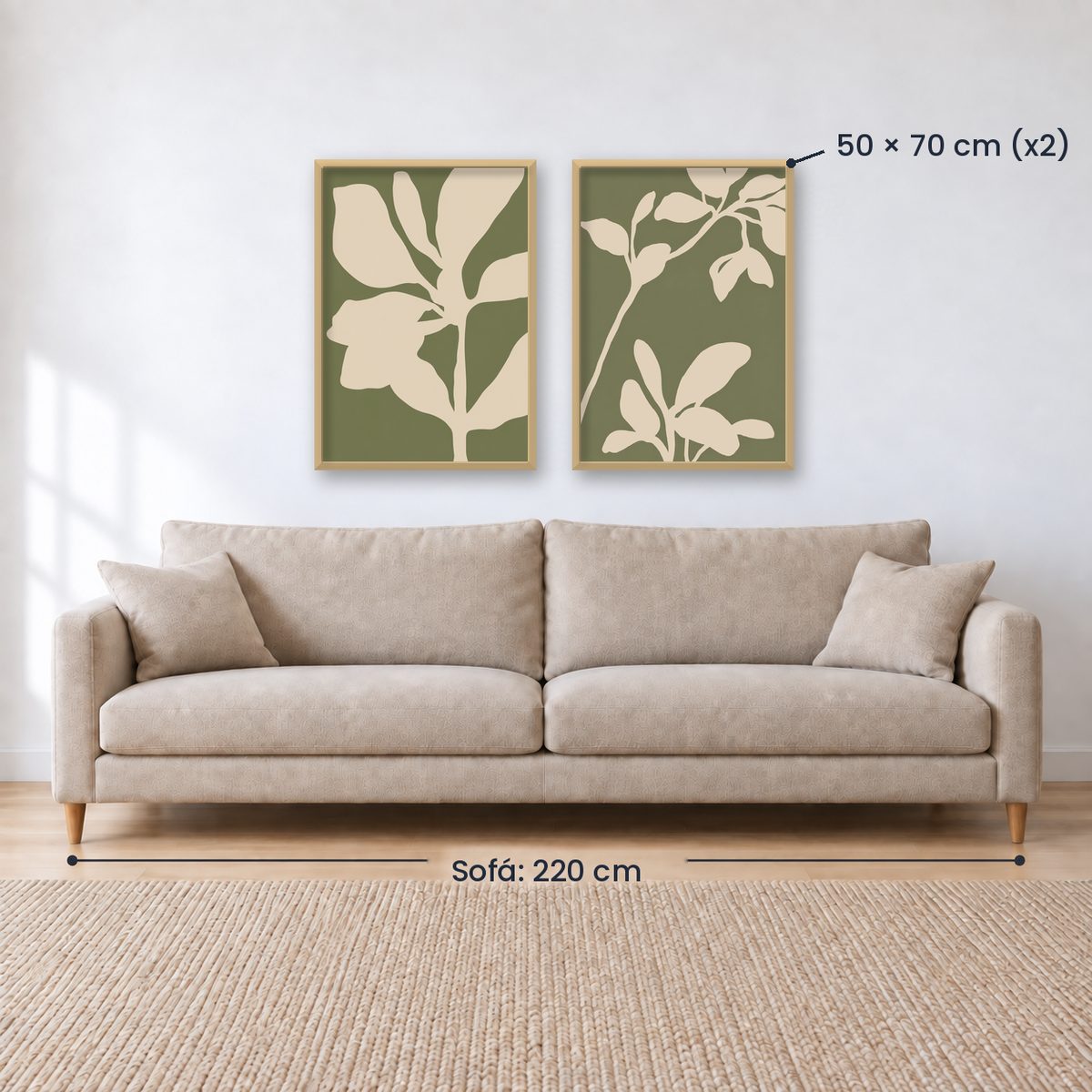 Set x2 Cuadros Diseños Botánico Flores Verde Salvia