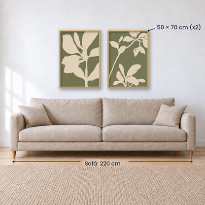 Set x2 Cuadros Diseños Botánico Flores Verde Salvia