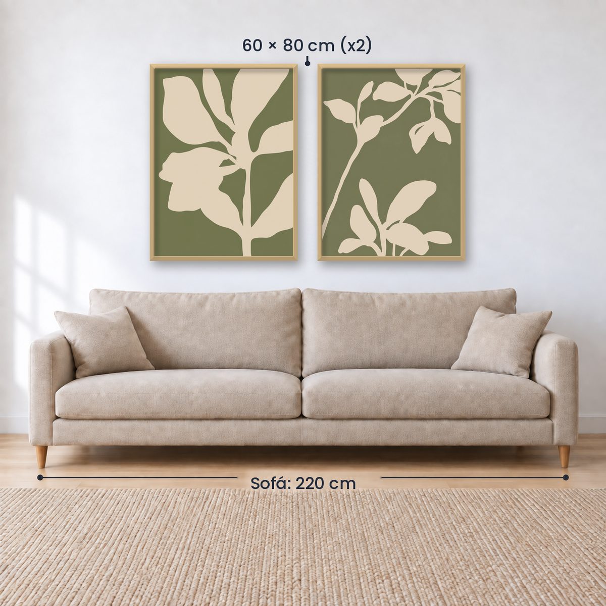 Set x2 Cuadros Diseños Botánico Flores Verde Salvia