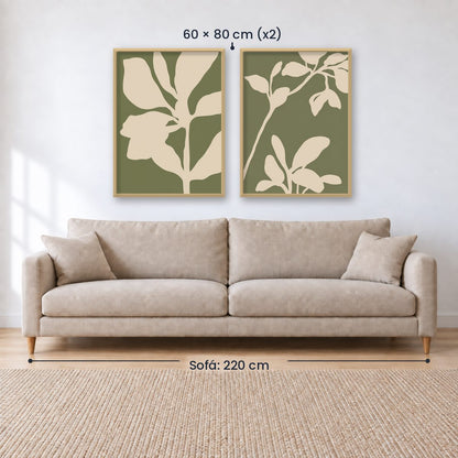 Set x2 Cuadros Diseños Botánico Flores Verde Salvia