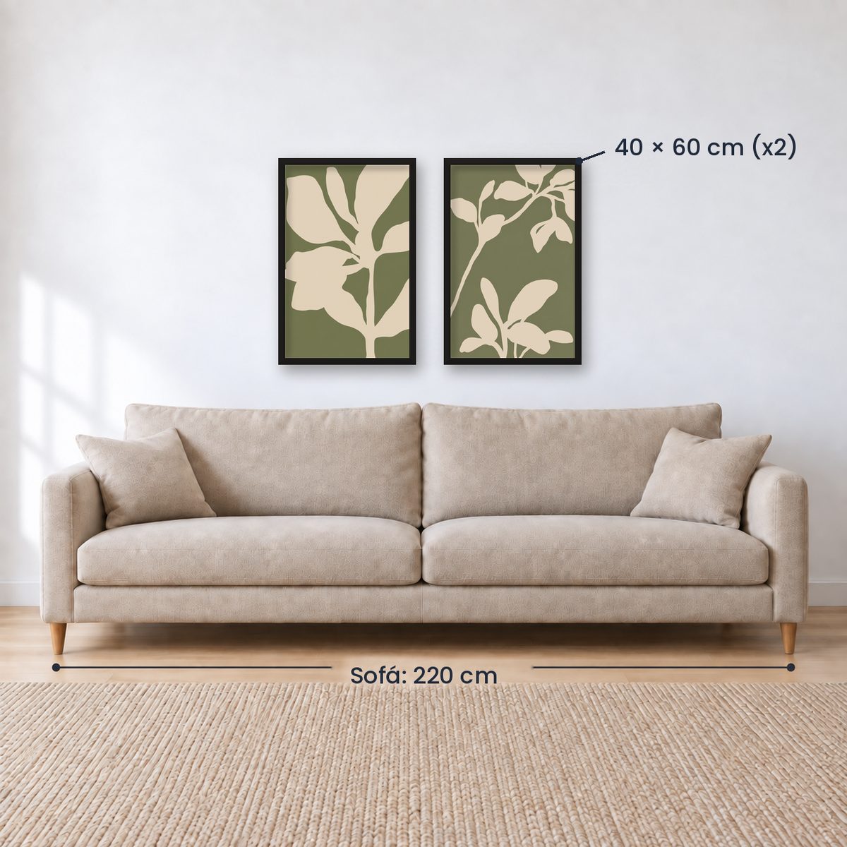 Set x2 Cuadros Diseños Botánico Flores Verde Salvia
