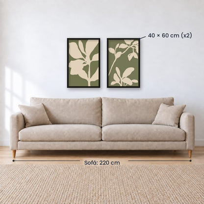 Set x2 Cuadros Diseños Botánico Flores Verde Salvia