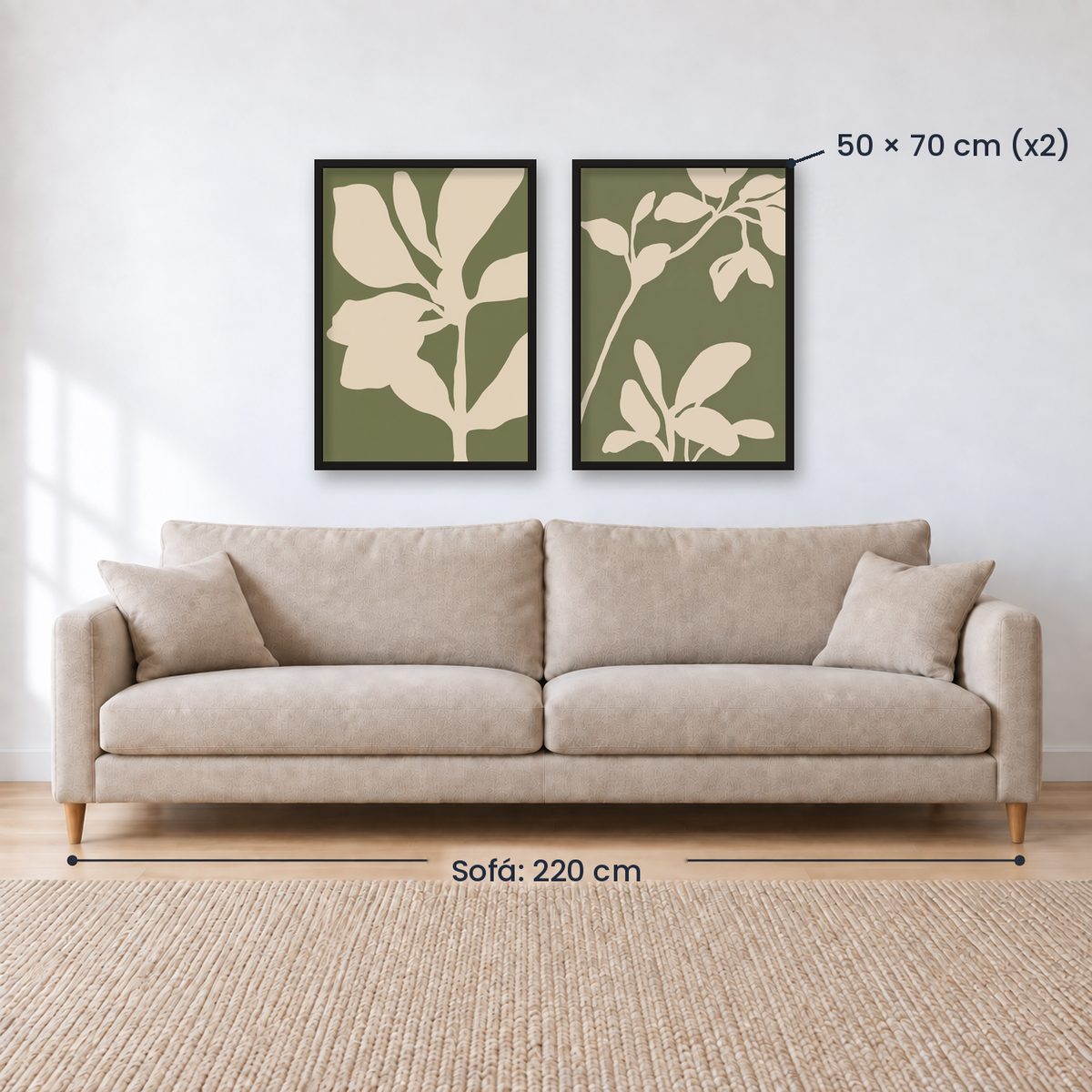 Set x2 Cuadros Diseños Botánico Flores Verde Salvia
