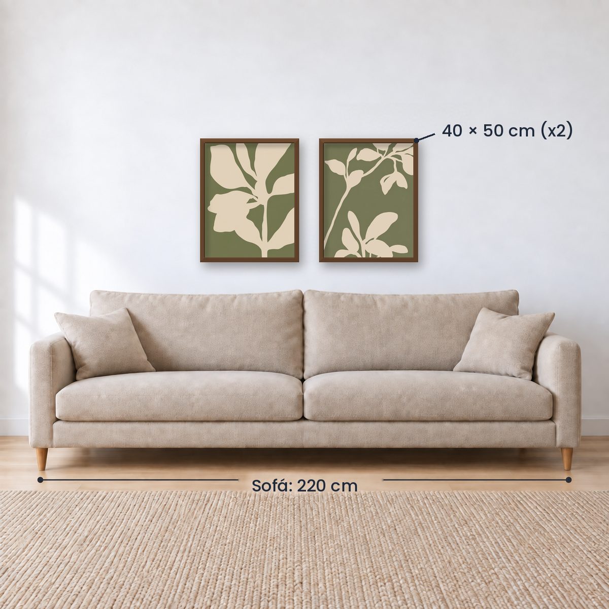 Set x2 Cuadros Diseños Botánico Flores Verde Salvia