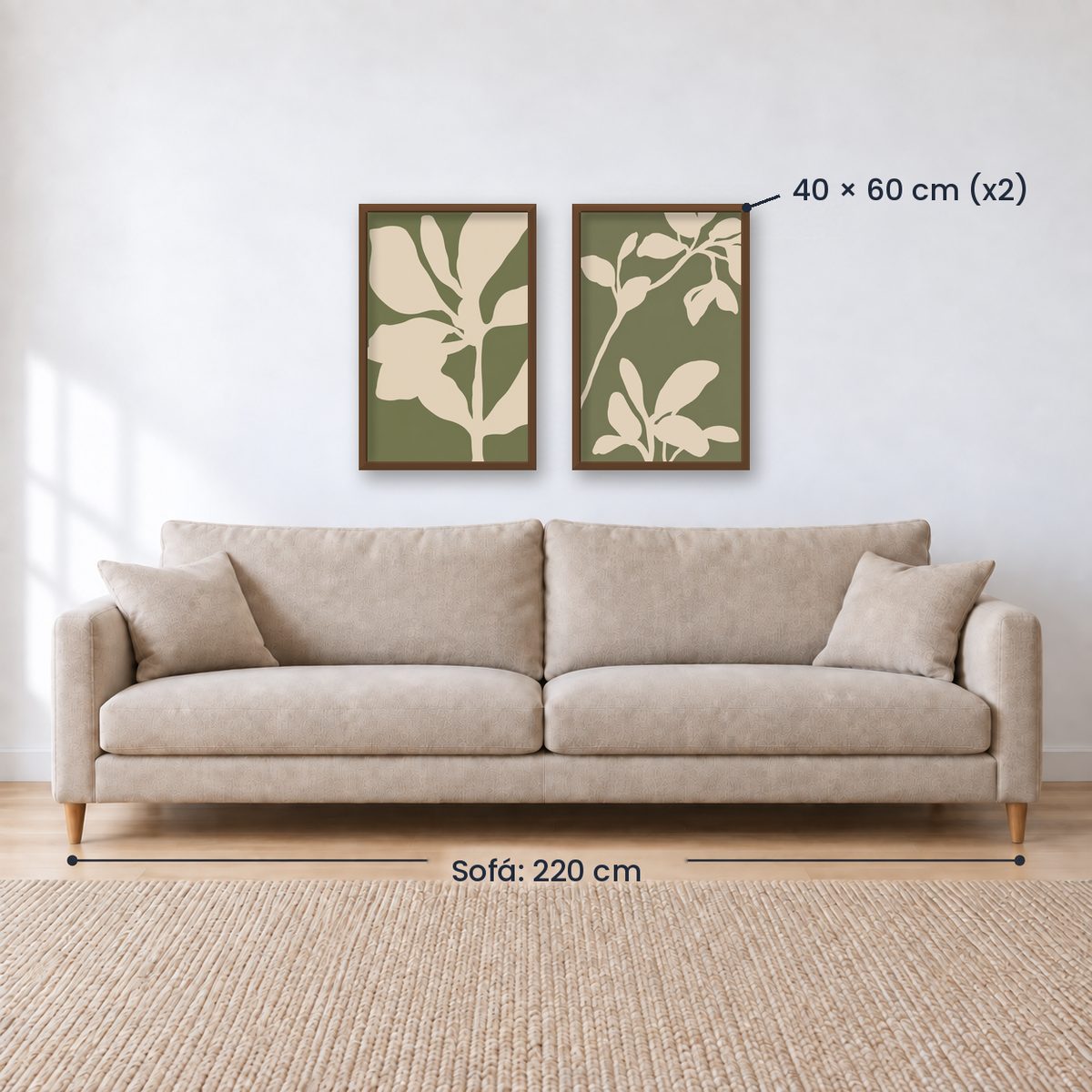 Set x2 Cuadros Diseños Botánico Flores Verde Salvia