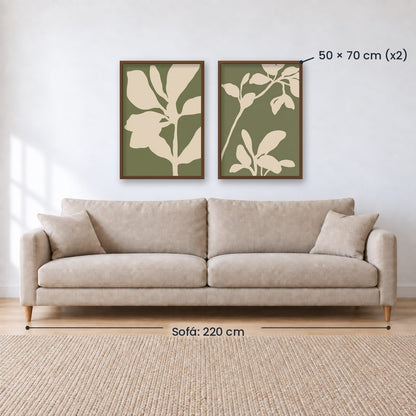 Set x2 Cuadros Diseños Botánico Flores Verde Salvia