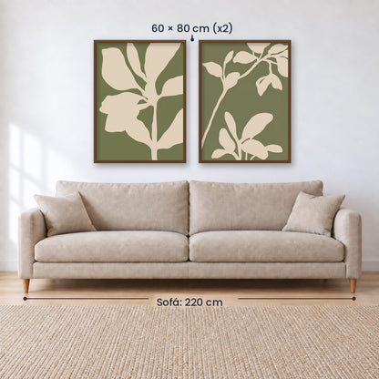 Set x2 Cuadros Diseños Botánico Flores Verde Salvia