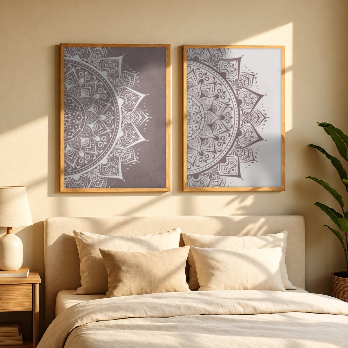 Set x2 Cuadros Decorativos Mándala, Gris y Blanco