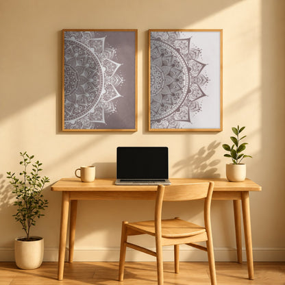Set x2 Cuadros Decorativos Mándala, Gris y Blanco