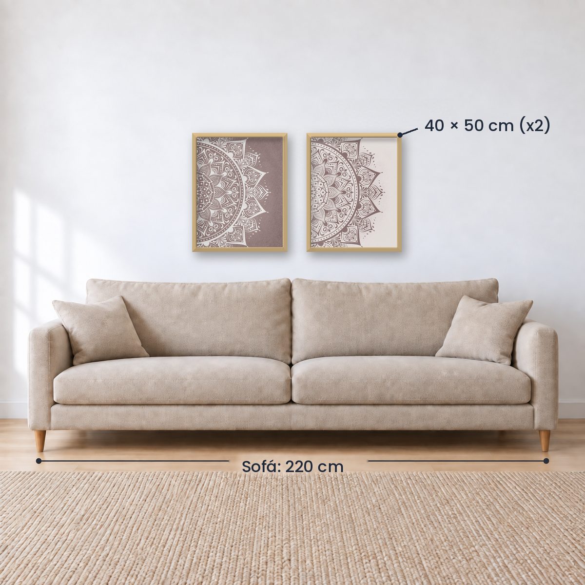 Set x2 Cuadros Decorativos Mándala, Gris y Blanco
