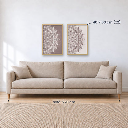 Set x2 Cuadros Decorativos Mándala, Gris y Blanco