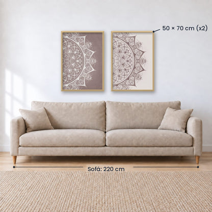 Set x2 Cuadros Decorativos Mándala, Gris y Blanco