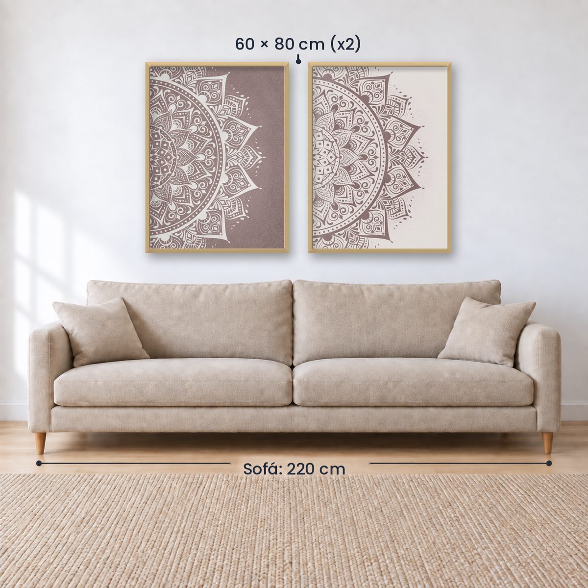 Set x2 Cuadros Decorativos Mándala, Gris y Blanco