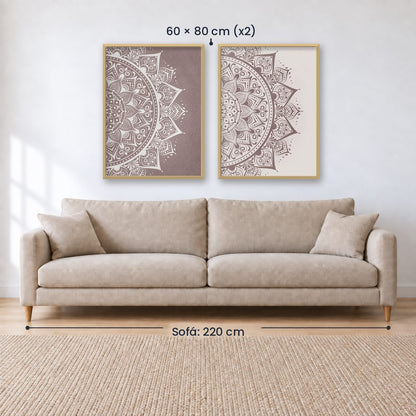 Set x2 Cuadros Decorativos Mándala, Gris y Blanco