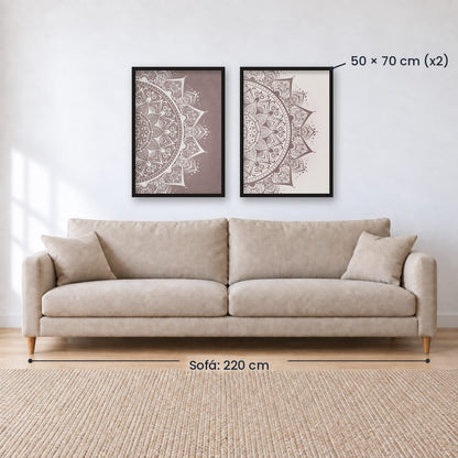 Set x2 Cuadros Decorativos Mándala, Gris y Blanco