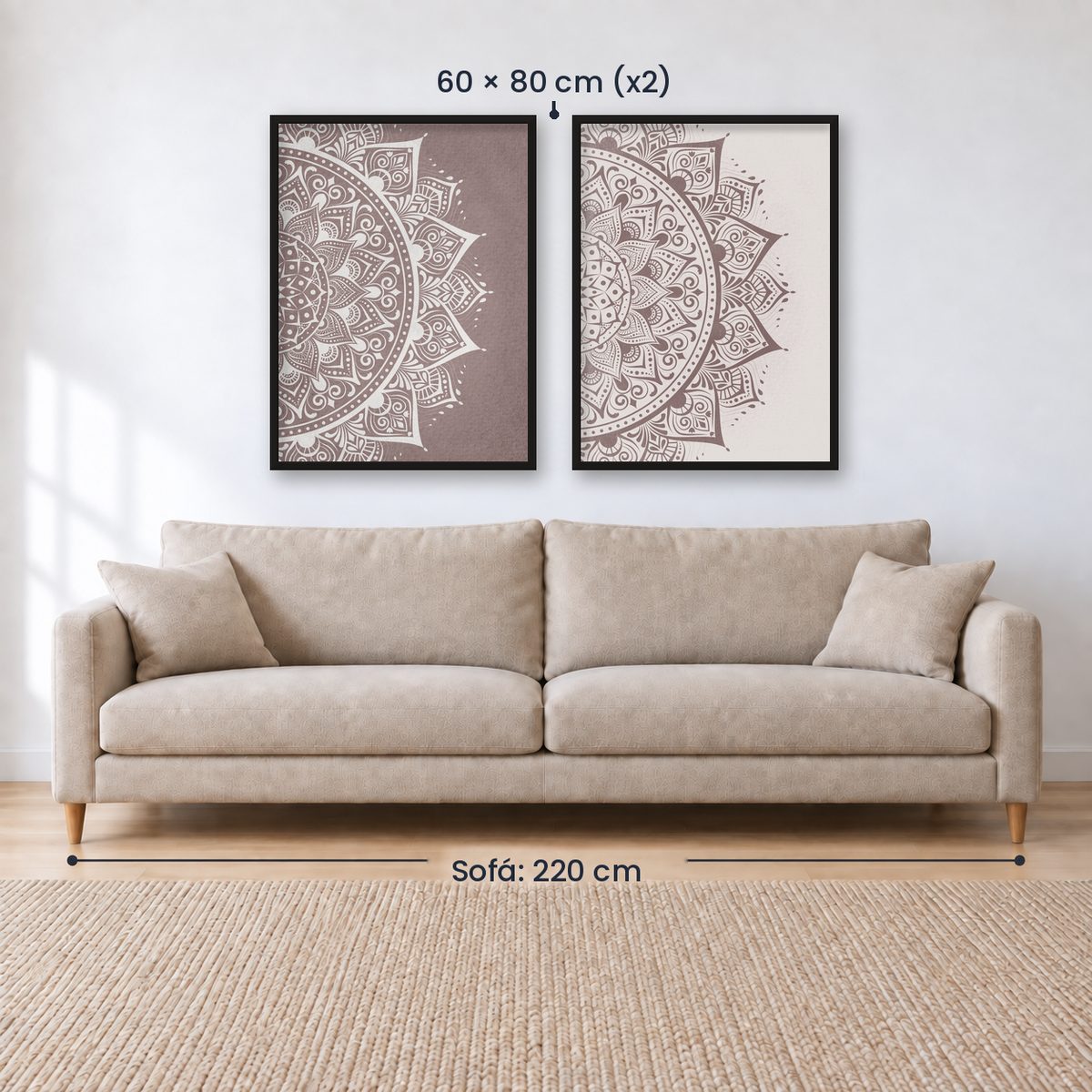 Set x2 Cuadros Decorativos Mándala, Gris y Blanco