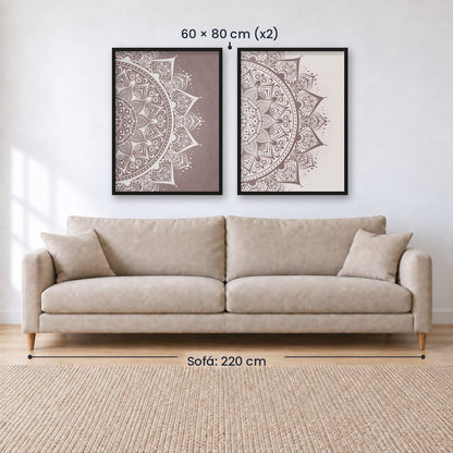 Set x2 Cuadros Decorativos Mándala, Gris y Blanco