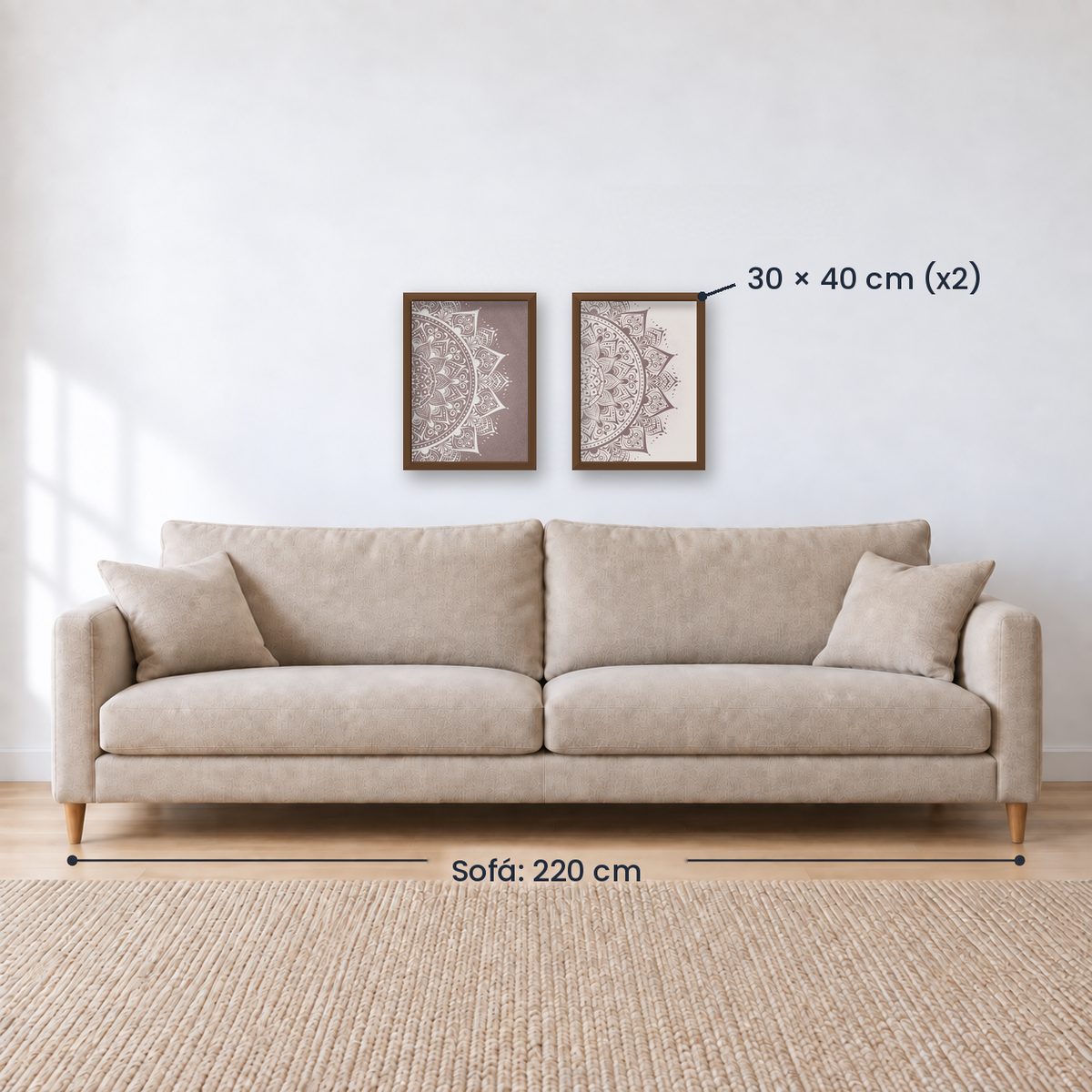 Set x2 Cuadros Decorativos Mándala, Gris y Blanco