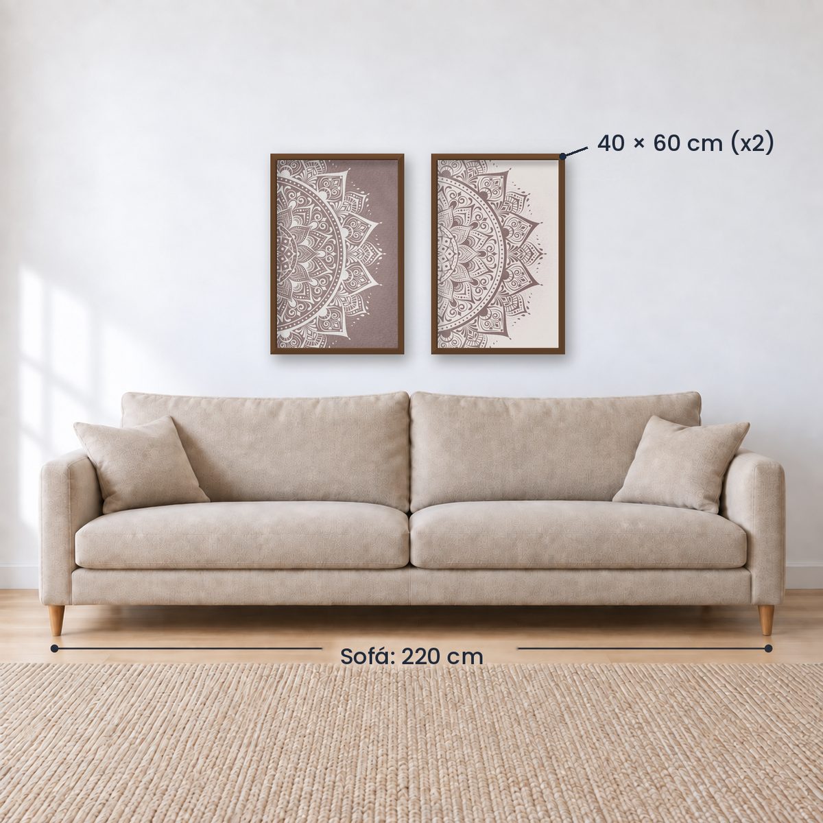 Set x2 Cuadros Decorativos Mándala, Gris y Blanco