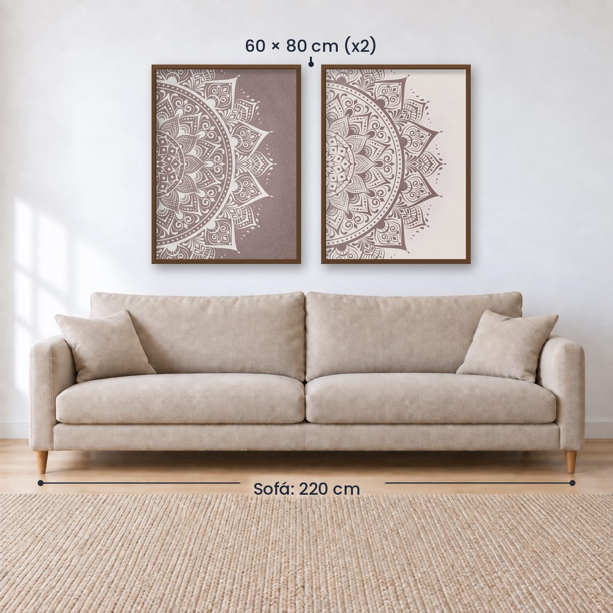 Set x2 Cuadros Decorativos Mándala, Gris y Blanco