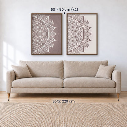 Set x2 Cuadros Decorativos Mándala, Gris y Blanco