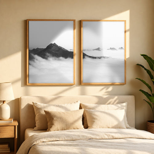 Set x2 Cuadros Decorativos Montañas, Blanco y Negro