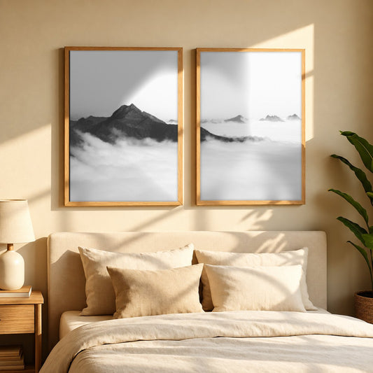 Set x2 Cuadros Decorativos Montañas, Blanco y Negro