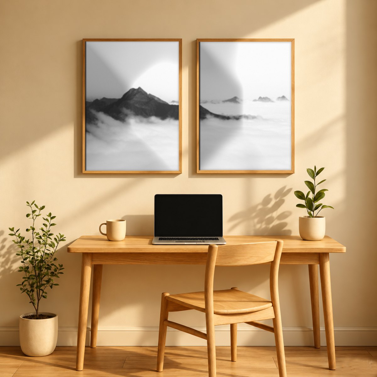 Set x2 Cuadros Decorativos Montañas, Blanco y Negro