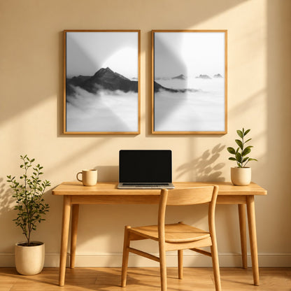 Set x2 Cuadros Decorativos Montañas, Blanco y Negro