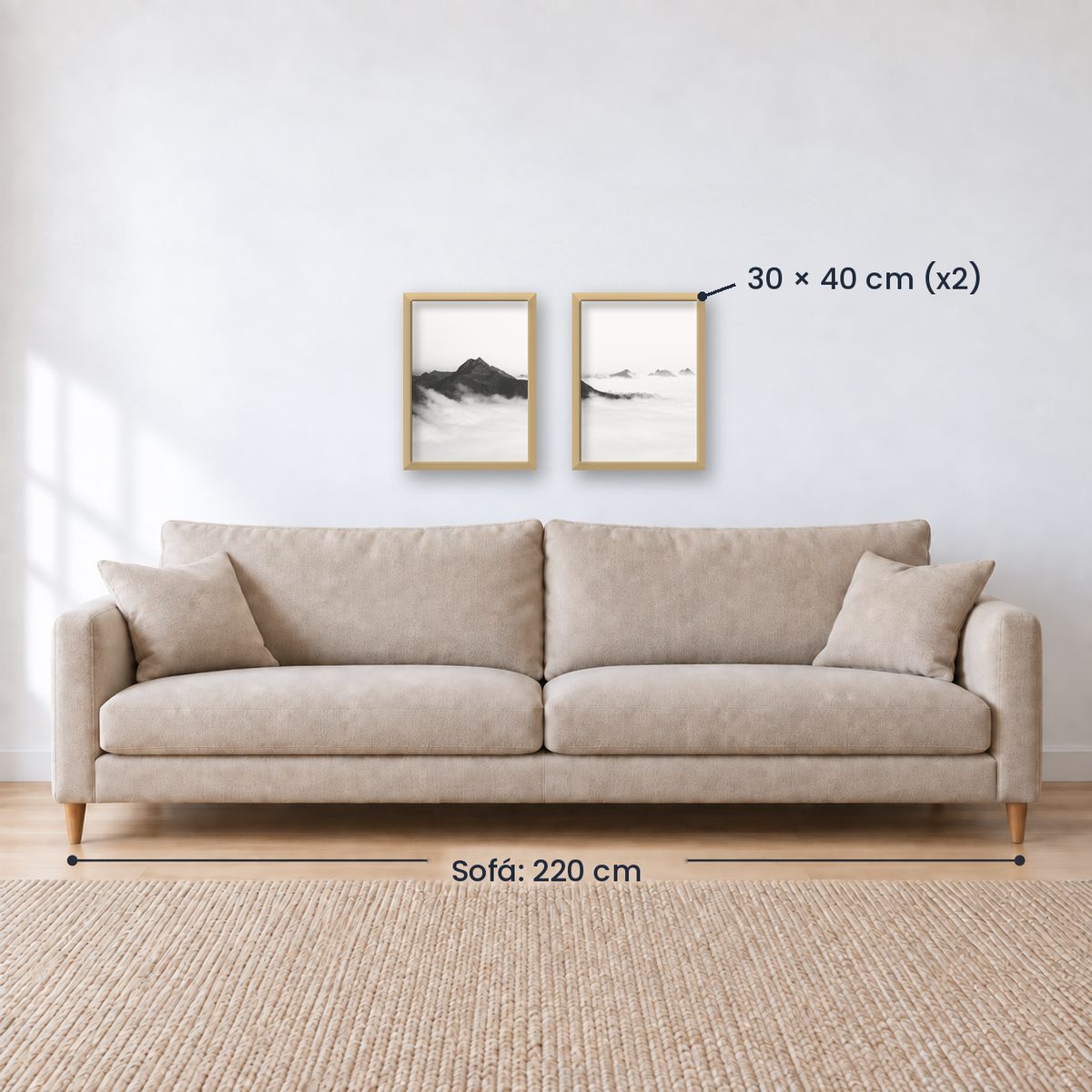 Set x2 Cuadros Decorativos Montañas, Blanco y Negro