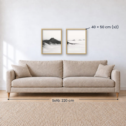 Set x2 Cuadros Decorativos Montañas, Blanco y Negro