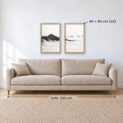 Set x2 Cuadros Decorativos Montañas, Blanco y Negro