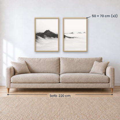 Set x2 Cuadros Decorativos Montañas, Blanco y Negro