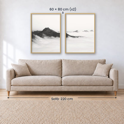 Set x2 Cuadros Decorativos Montañas, Blanco y Negro