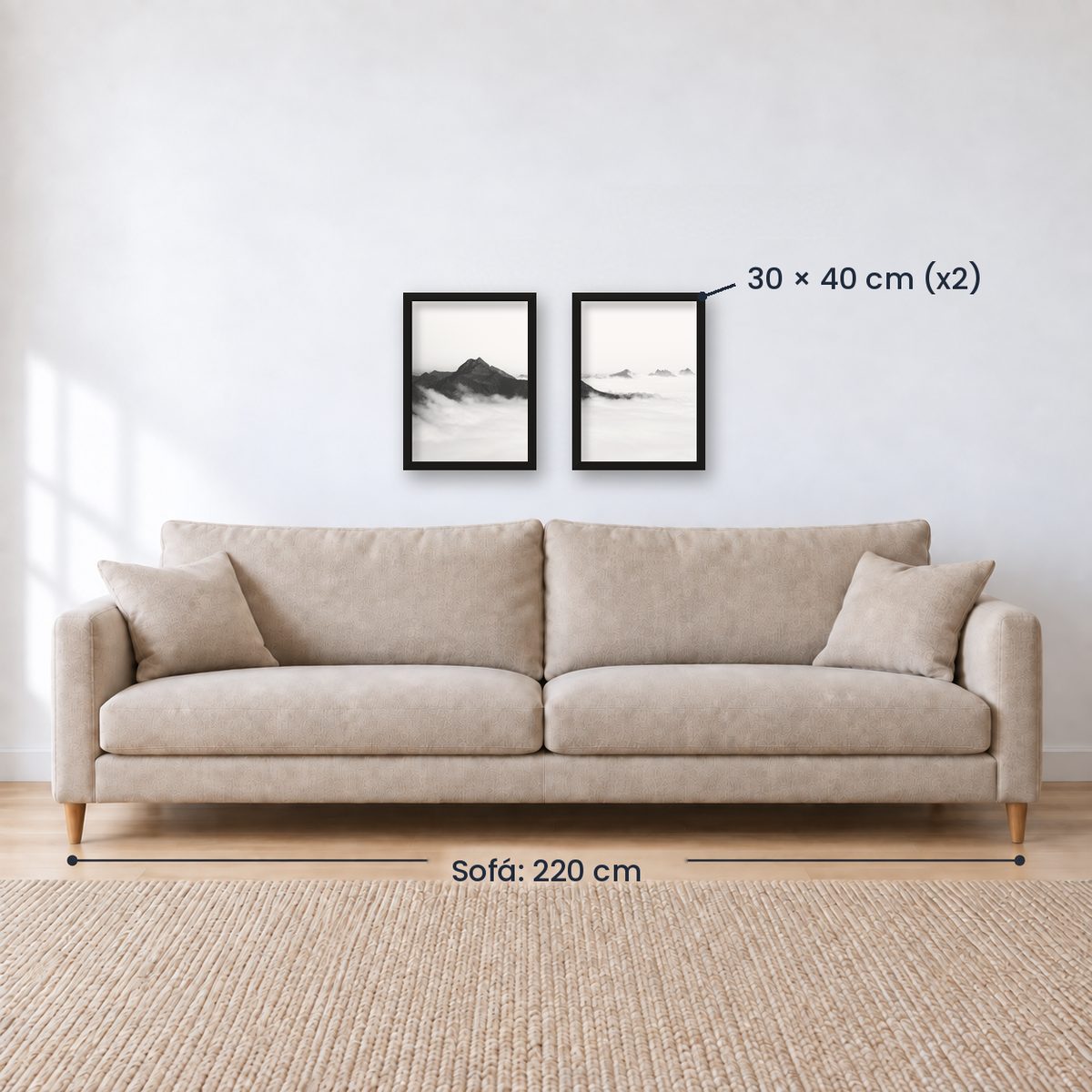 Set x2 Cuadros Decorativos Montañas, Blanco y Negro