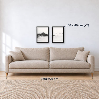 Set x2 Cuadros Decorativos Montañas, Blanco y Negro