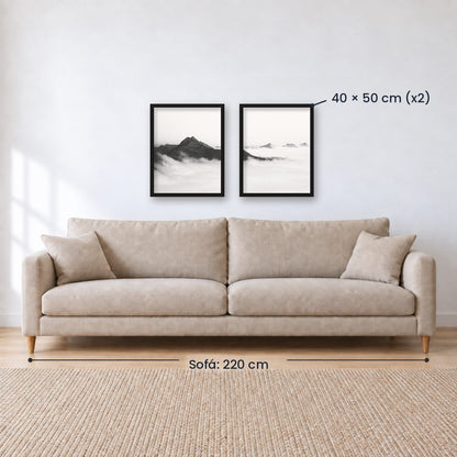 Set x2 Cuadros Decorativos Montañas, Blanco y Negro