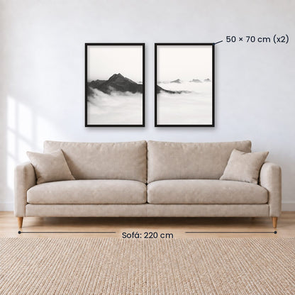 Set x2 Cuadros Decorativos Montañas, Blanco y Negro