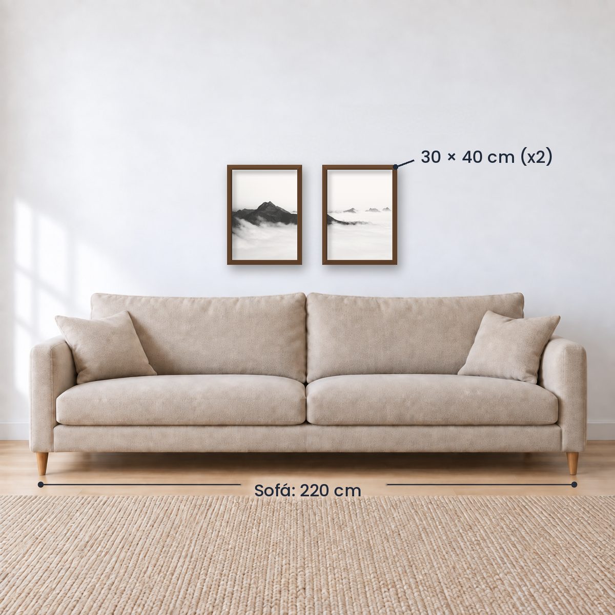 Set x2 Cuadros Decorativos Montañas, Blanco y Negro
