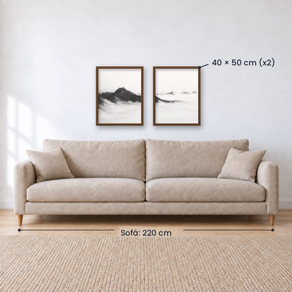 Set x2 Cuadros Decorativos Montañas, Blanco y Negro