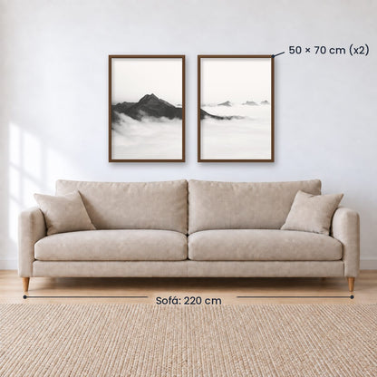 Set x2 Cuadros Decorativos Montañas, Blanco y Negro