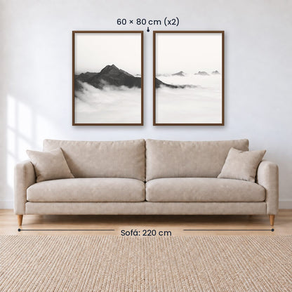 Set x2 Cuadros Decorativos Montañas, Blanco y Negro