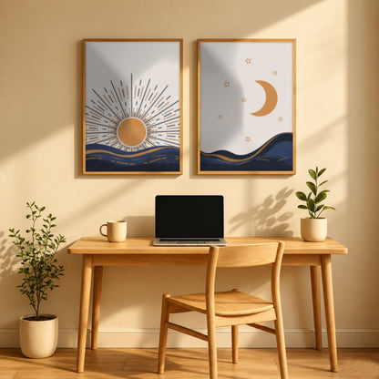 Set x2 Cuadros Decorativos , Sol y Luna III
