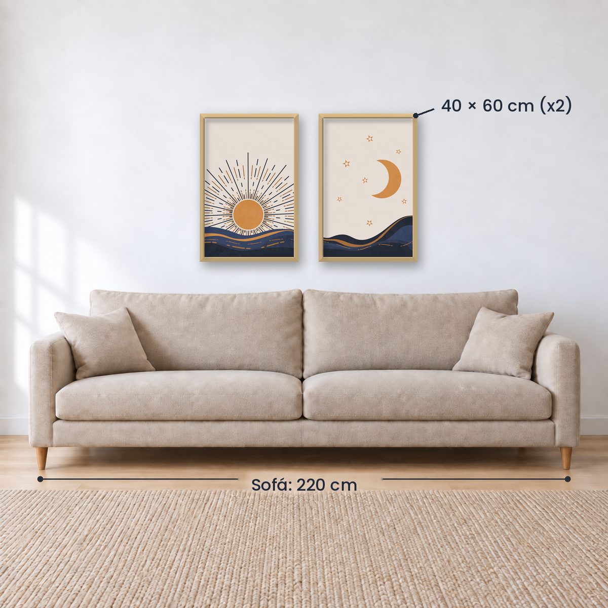 Set x2 Cuadros Decorativos , Sol y Luna III