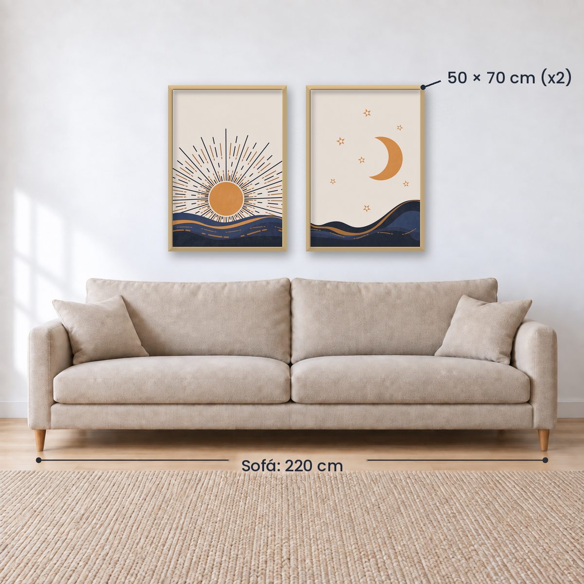 Set x2 Cuadros Decorativos , Sol y Luna III
