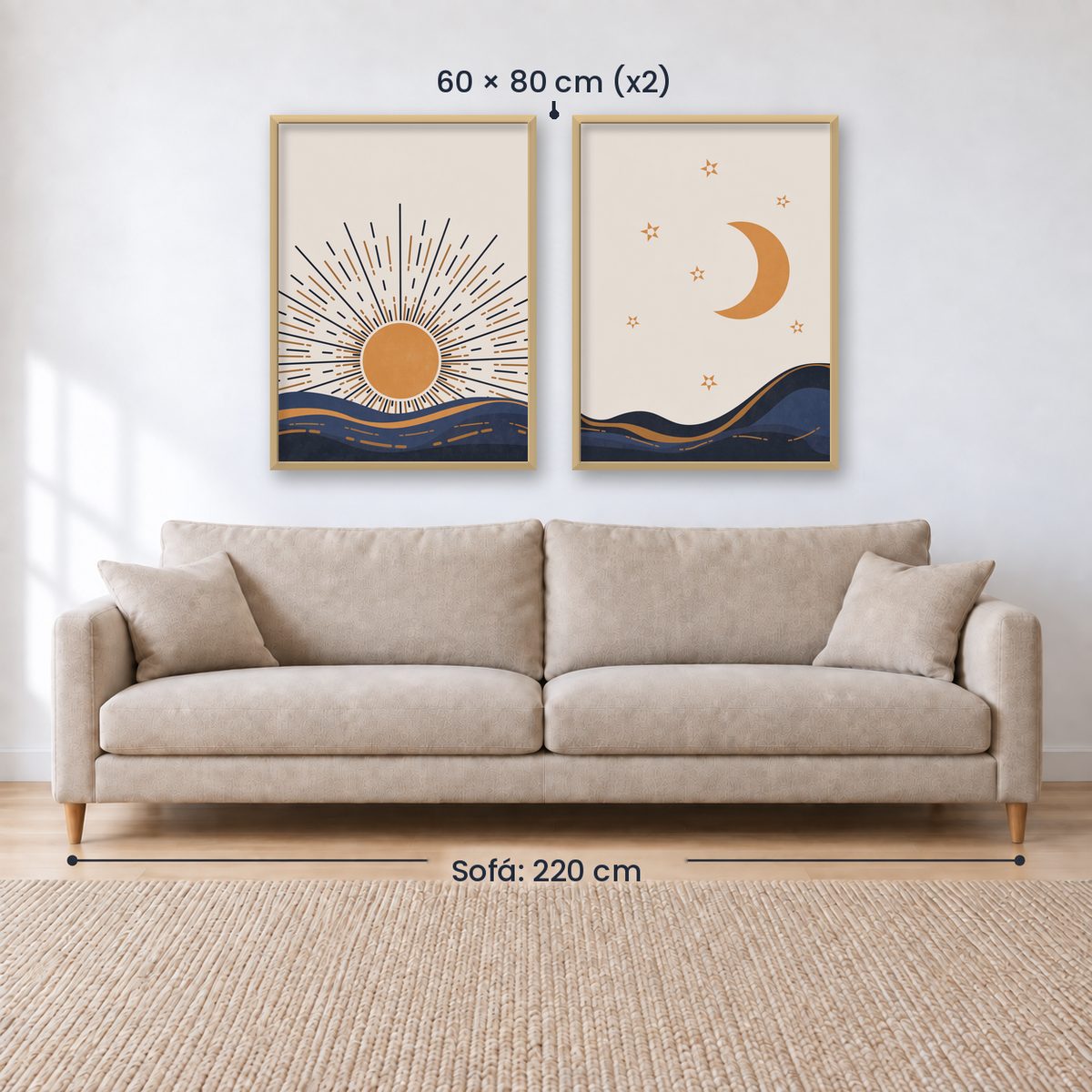 Set x2 Cuadros Decorativos , Sol y Luna III