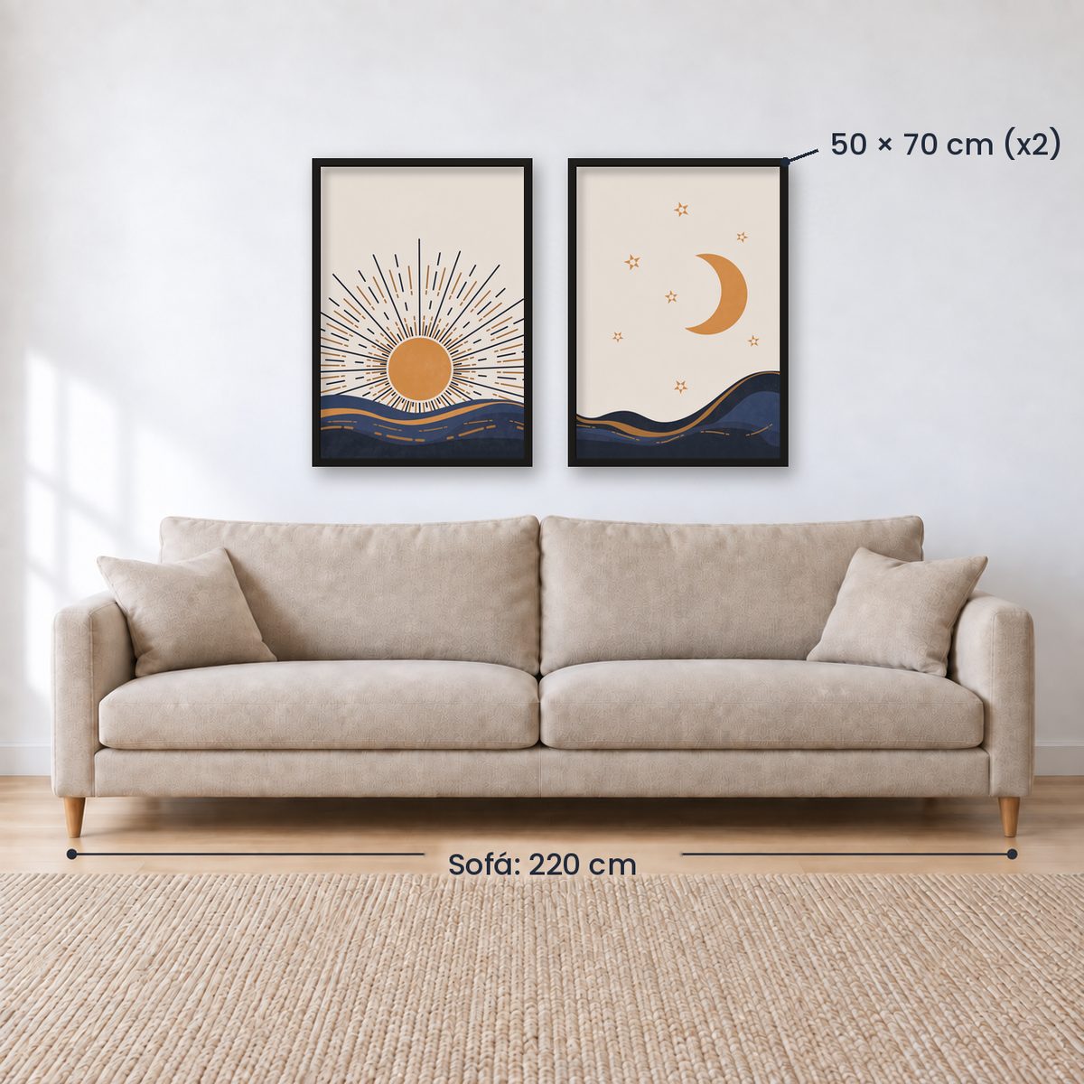 Set x2 Cuadros Decorativos , Sol y Luna III